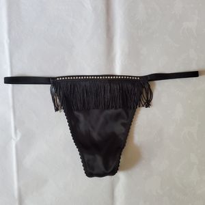 🔥💕NWT Victoria's secret Very Sexy fringe shine V-string panties Large Black